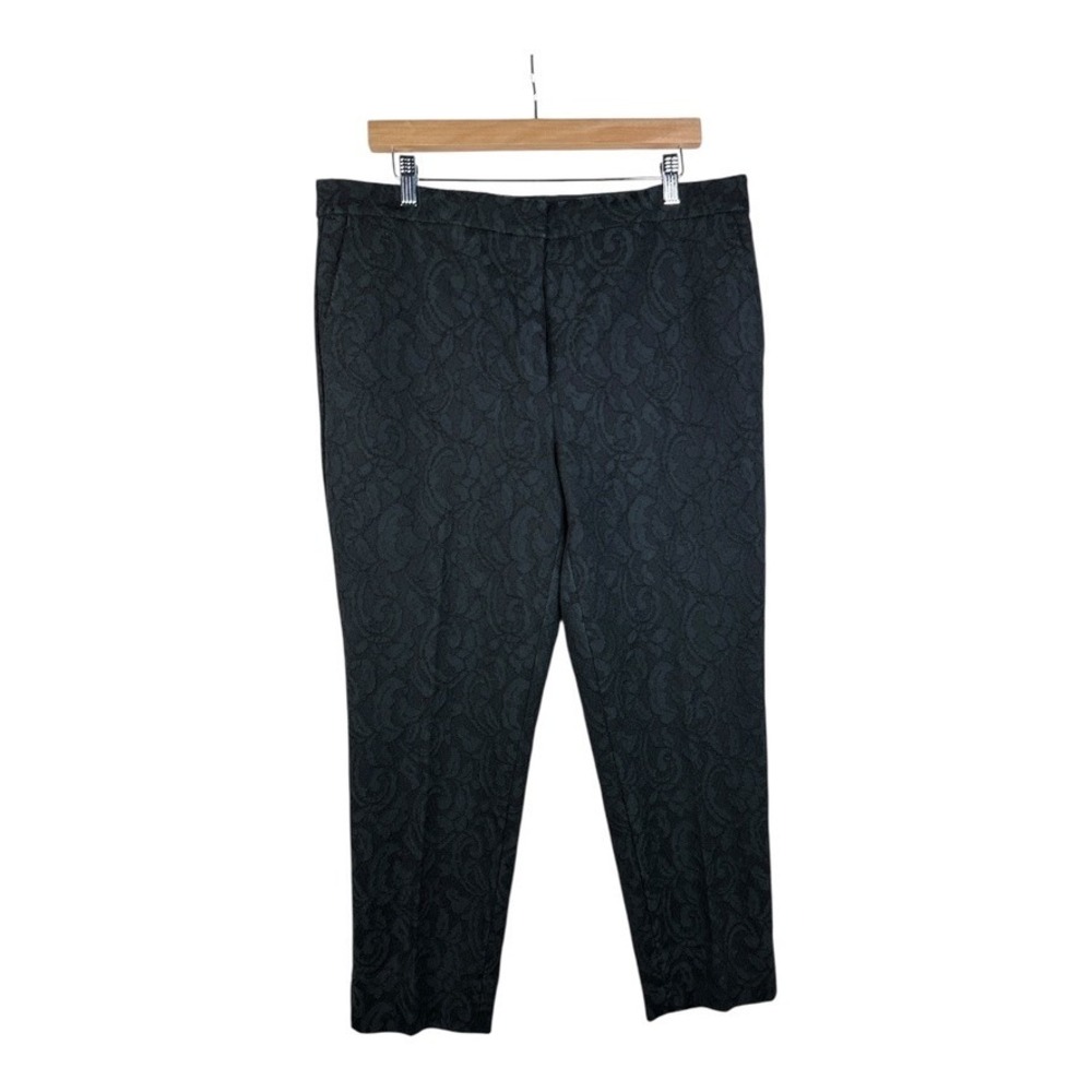 Ann Taylor Pants Womens Black Ankle Tapered Split‎ Hem Floral Stitching Size 14